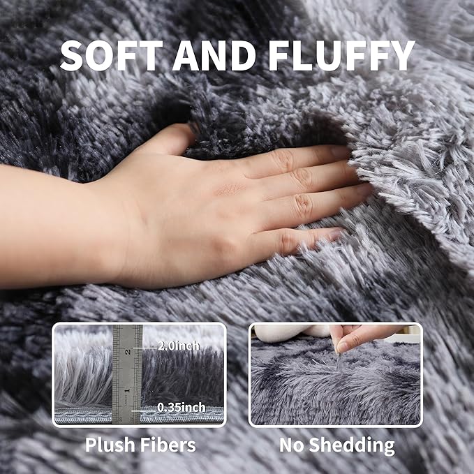 KICHOWUA 6x9 Dark Grey Fluffy Shag Rug for Bedroom Living Room, Ultra Soft Plush Fuzzy Washable Non Slip Floor Cozy Carpet, Modern Comfy Shaggy Large Area Rug for Kids Baby Nursery Dorm, Tie-Dye Gray
