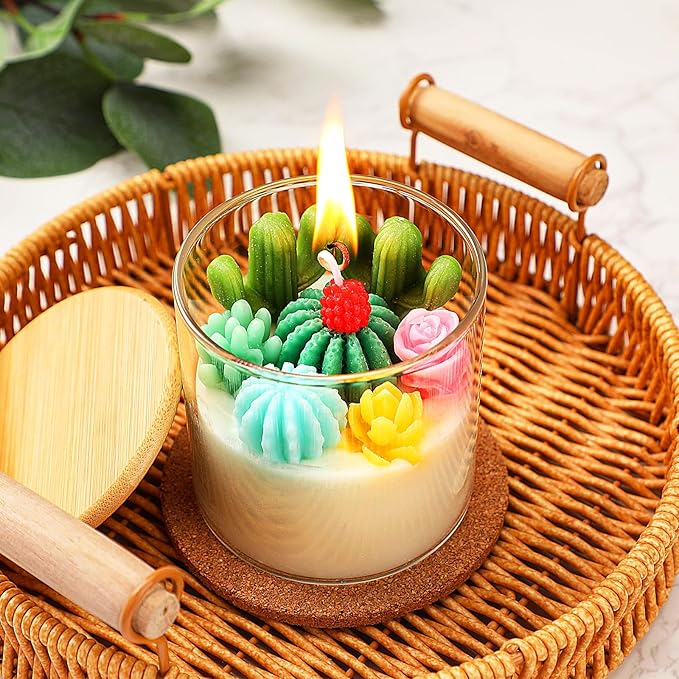 Tondiamo Succulent Cactus Candles Gift, 3.15 Inch Scented Decorative Terrarium Plant Candles Votive for House Warming Wedding Baby Shower Spa Home Decoration Christmas Gifts, Pastel