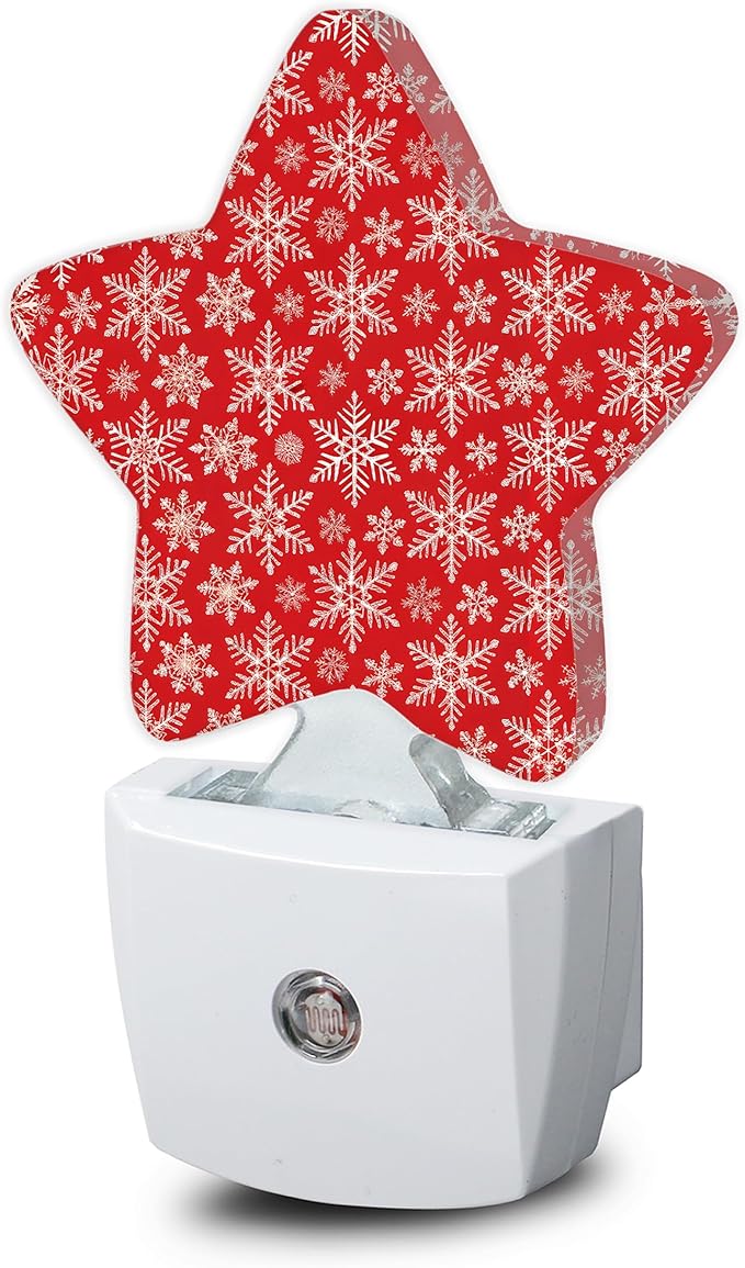 Red Christmas Snowflakes Dusk to Dawn Star Night Light,Winter Smart Sensor Nightlight for Bedroom Kitchen Hallway Stairs,Plug-in Energy Efficient Decor Desk Lamp Women Men Gifts