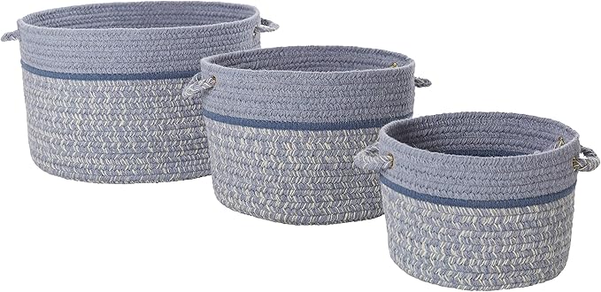 Super Area Rugs Wool-Made Soft Storage Basket with Handles Braided Trendy Decorative Bin, Sunrise Blue, 18" x 12"
