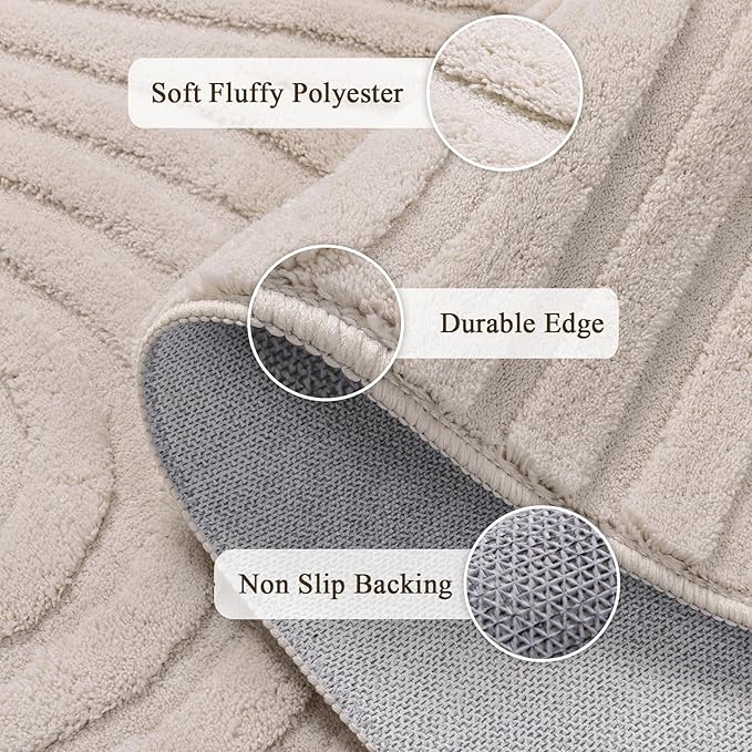SHACOS Soft Cozy Fluffy Arch Rugs 4'x5'3" Non Slip Washable Modern Geometric Area Rug High Low Pile Stain Resistant Contemporary Carpet for Living Room Bedroom Dining Room, Beige