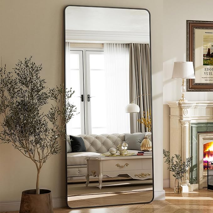 BEAUTYPEAK Black Full Length Mirror, 76"x34" Rounded Corner Floor Mirror Standing Hanging or Leaning Against Wall, Suitable for Bedroom or Dressing Room