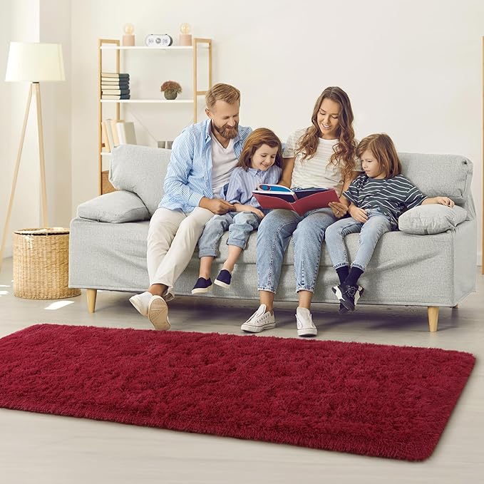 BENRON Soft Runner Rugs for Bedroom 2x6, Washable Long Runners for Hallway Entryway Kitchen Dorm, Fluffy Throw Rug for Kids Girls Room Decor Photo Prop, Wine Red