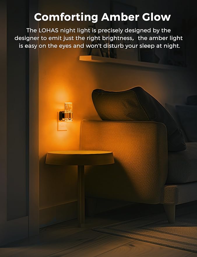 L LOHAS LED Night Lights Plug into wall, Amber Night Light with Adjustable Brightness, Plug in NightLight with Auto Light Sensor, Wall Sconce-Style Design Night Light for Bathroom,Hallway, 2 Pack