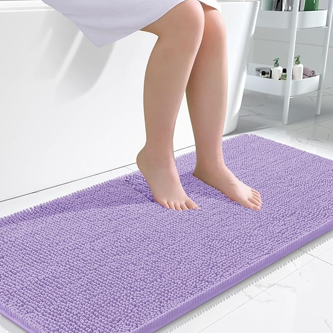 OLANLY Bathroom Runner Rugs 47x24, Soft Absorbent Chenille Bath Rugs, Rubber Backing Quick Dry, Machine Washable Long Bath Mats for Bathroom Floor, Tub and Shower, Home Decor Accessories, Lavender