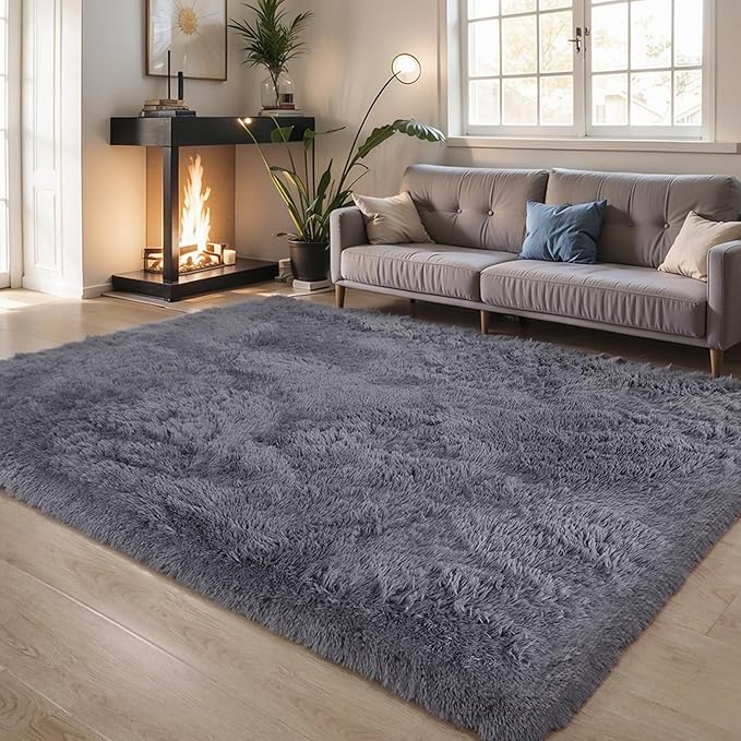 KICHOWUA Thick Area Rug Grey Fluffy Shag 5x8 for Bedroom Living Room Washable Plush Fuzzy Carpet for Kids Girls Boys Baby Room Nursery Soft Furry Shaggy Indoor Floor Non Slip Rugs for College Dorm