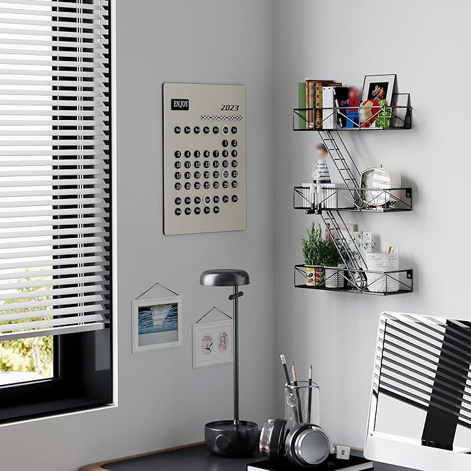 Fire Escape Shelf - 3 Tier Black Fire Escape Wall Shelves with Basket Wall Organizer, New York Metal Decorative Shelves, DIY Floating Action Figurine Display Shelf for Bedroom
