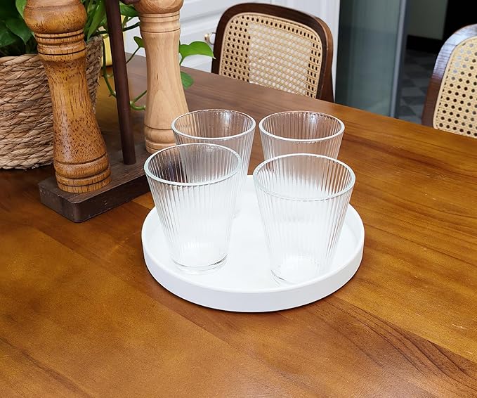 Round White Tray (8 inch) - Sturdy Bathroom Vanity Tray, Kitchen Counter Organizer, Coffee Table Decor | Serving Tray for Perfume, Soap | Farmhouse, Modern Style