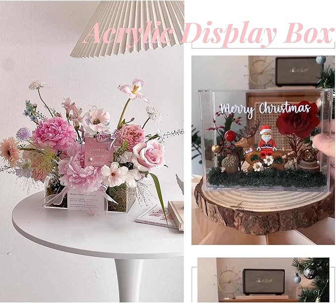 KissYou Acrylic Display Box Large Clear Box with Lid Acrylic Storage Contanier for Makeup Organizer Plastic Cubes Container Graduation Wedding Birthday Candy Boxes Party Decoration