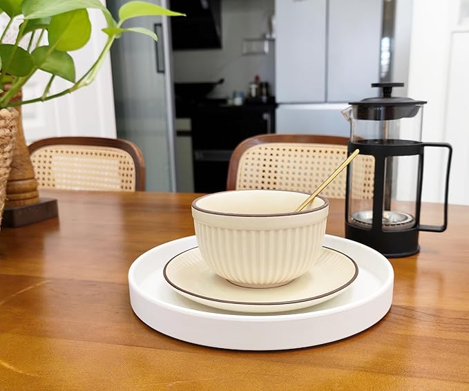Round White Tray (8 inch) - Sturdy Bathroom Vanity Tray, Kitchen Counter Organizer, Coffee Table Decor | Serving Tray for Perfume, Soap | Farmhouse, Modern Style