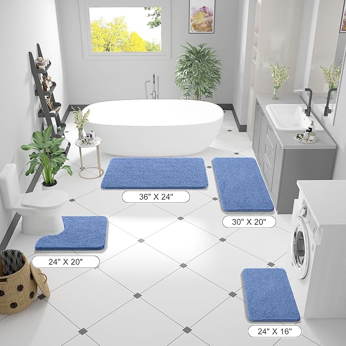 OLANLY Large Bathroom Rugs 40x32, Soft Absorbent Chenille Bath Rugs, Rubber Backing Quick Dry, Machine Washable Bath Mats for Bathroom Floor, Tub and Shower, Home Decor Accessories, Cornflower Blue