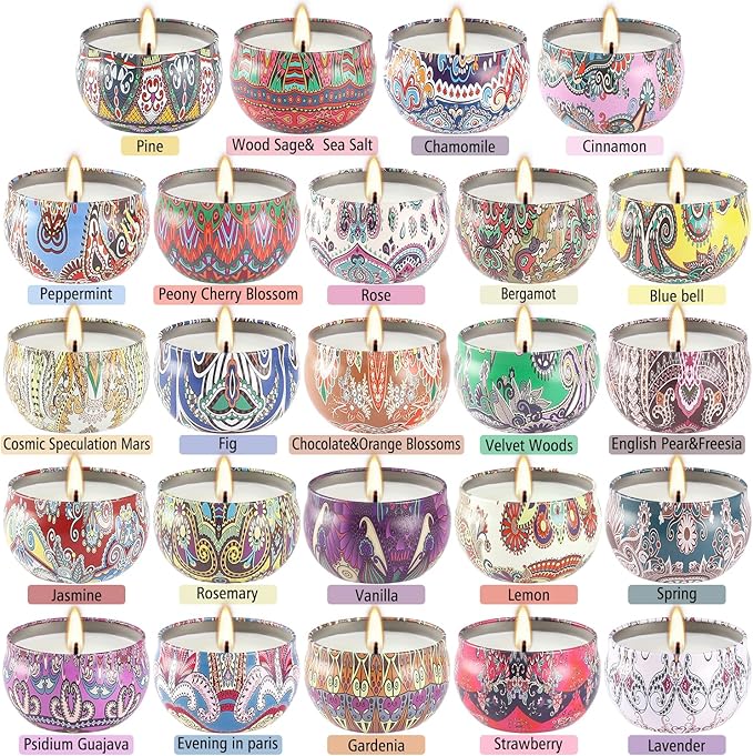 Scented Candles Gifts Set 24 Pack Soy Wax Travel Tin Advent Candles for Home 2.5 OZ jar Candles for Mom for Christmas, Birthday, Thanksgiving, Mother's Day.