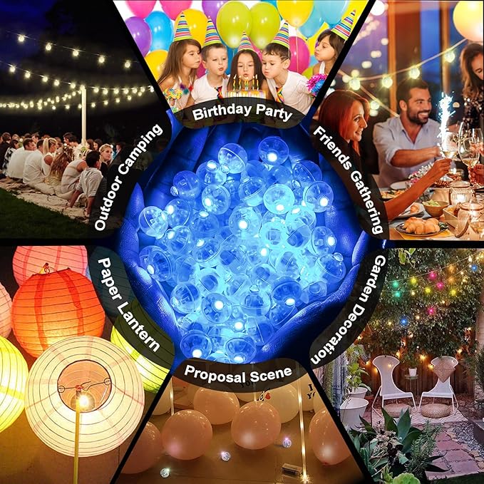 100pcs Blue LED Balloon Light, Round LED Ball Lamp Tiny Led Lighting Decoration for Indoor Outdoor Party Event Fun Wedding Festival Birthday Halloween Christmas Party Supplies