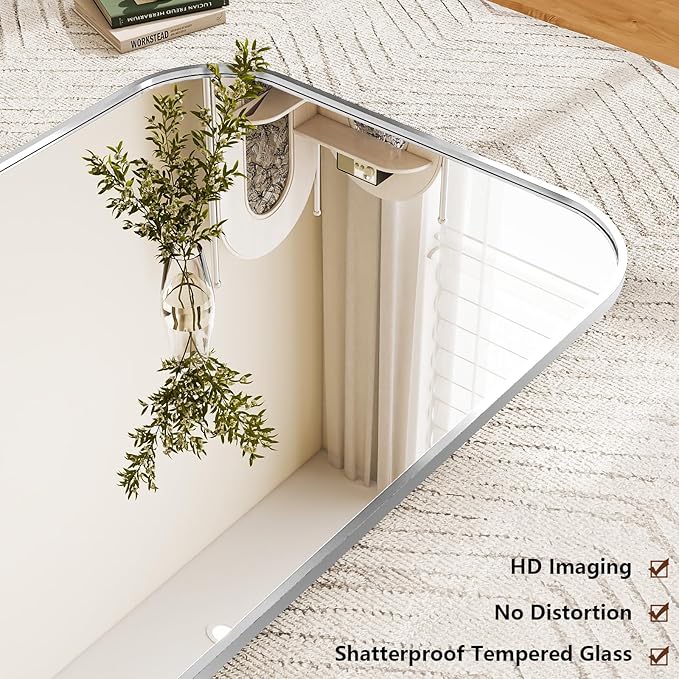 Full Length Mirror 81"x41" Arched Floor Standing Large Mirrors Full Body Mirror with Stand - with Aluminum Frame for Bedroom Living Room, Silver