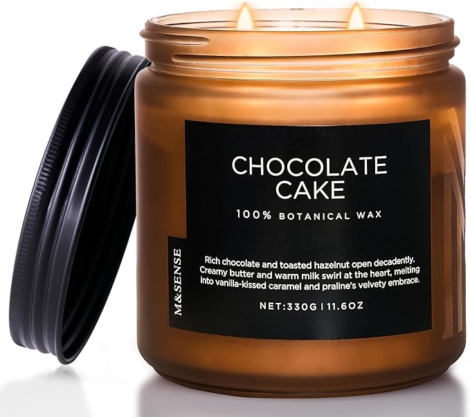 M&SENSE Chocolate Layer Cake Scent Candles, Large 11.6oz Natural Soy Wax 70 Hours Burn Time Clean Non Toxic Scented Classic 2 Wicks Candle Gifts for Mom Grandma