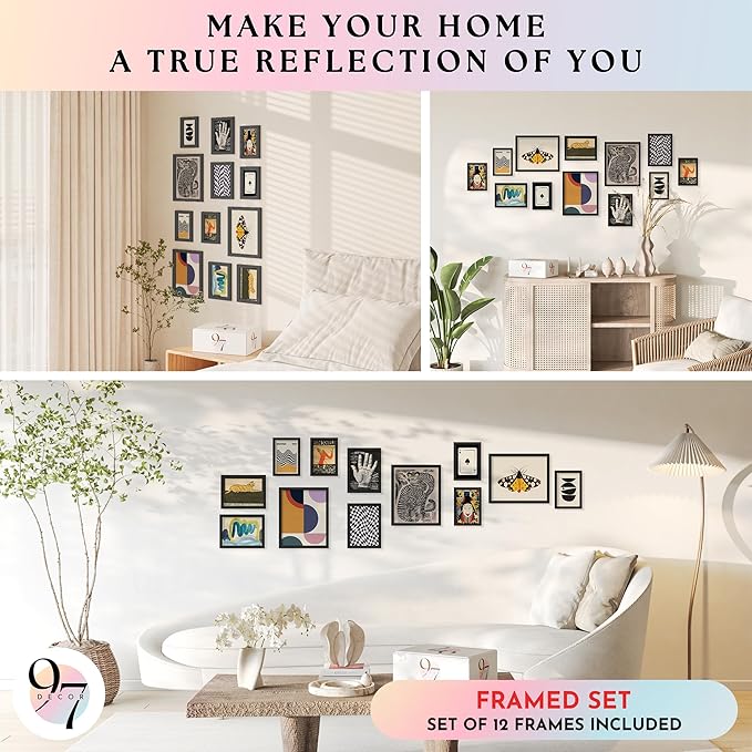 97 Decor Eclectic Wall Art Framed - Modern Maximalist Wall Decor, Unique Colorful Prints For Wall Decorations Aesthetic Pictures, Retro Framed Gallery Wall Art Set Artsy Room Posters For Home Bedroom (BLACK FRAME)
