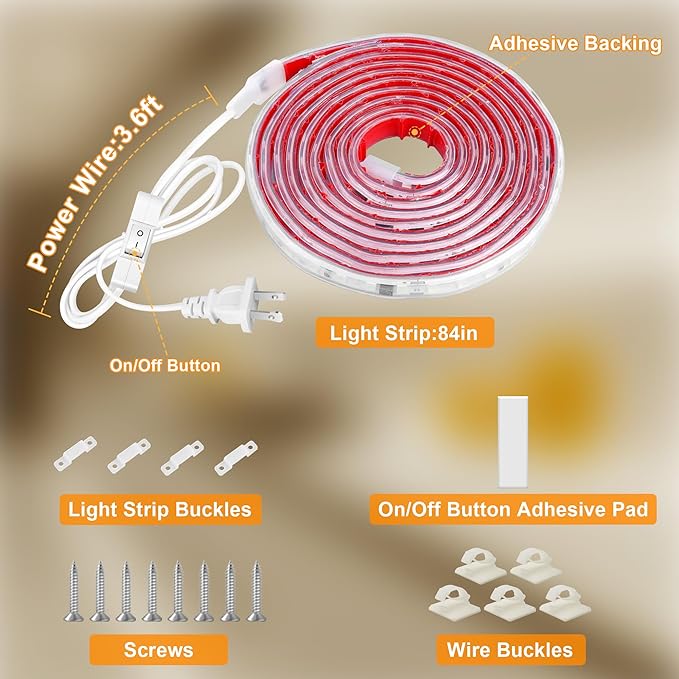 maylit Under Cabinet Strip Lighting Plug in 84in, Ultra Bright Small LED Light Bar, 2700K Warm White, Wired Lights for Kitchen Cabinet, Counter, Workbench, Desk, Closet, Shelf, Indoor