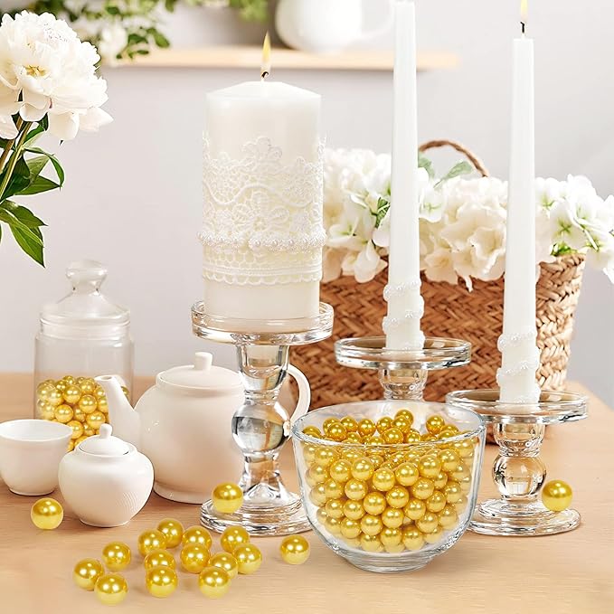 350Pcs Gold Vase Filler Pearl Beads for Crafting 12mm Beads No Holes Decor Suitable for Wedding Decor, Party Decorations, Centerpiece Table Decorations