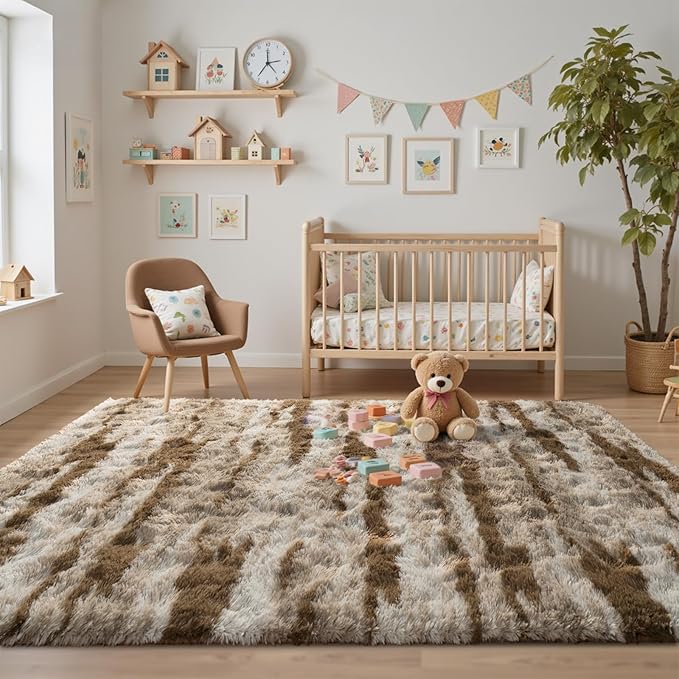 5x7 Ft Fuzzy Rugs for Bedroom,Khaki Neutral Area Rug Non-Slip,Carpet for Living Room Nursery Kids PlayRoom Indoor Modern Plush Carpets