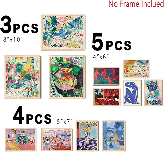 Matisse Wall Art Prints, Matisse Canvas Wall Art Decor, Vintage Eclectic Wall Posters Set, Colorful Matisse Abstract Painting Wall Decor Aesthetic for Bedroom Living Room Collage Decor 12Pcs(Unframed)