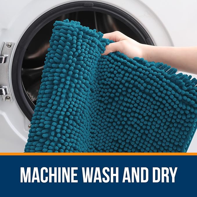 OLANLY Bathroom Rugs 30x20, Extra Soft Absorbent Chenille Bath Rugs, Rubber Backing Quick Dry, Machine Washable Bath Mats for Bathroom Floor, Tub and Shower, Home Decor Accessories, Peacock Blue