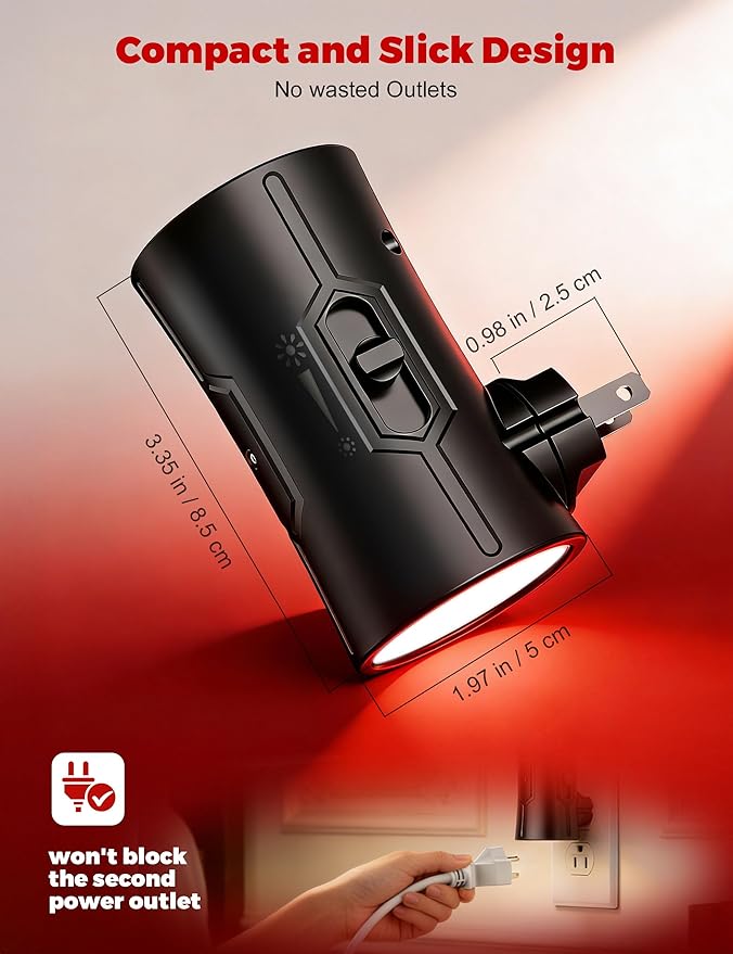 fesnne Night Light, 2-Pack Dimmable Plug-in Night Light with Auto On/Off & 90°Rotatable Plug, 0-100LM Adjustable Brightness,1W Ultra Low Energy for Bedroom, Hallway, Bathroom, Nursery, Kids Room, Red