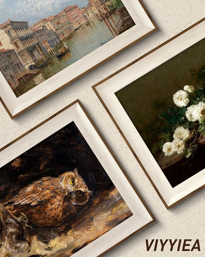 VIYYIEA Vintage Framed Wall Art for Living Room, Owl II Canvas Prints, Oil Painting Home Decor, Animals Picture, Bathroom Wall Decor Gifts for Friends or Family - 16L x 12W