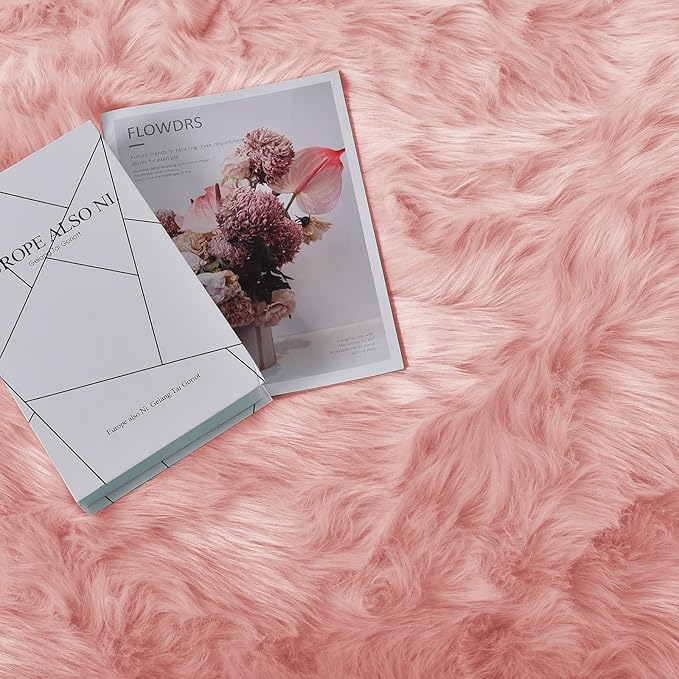 Goolela Pink Area Rug 5x7 Fluffy Fuzzy Furry Rug for Girls Bedroom Living Room Faux Sheepskin Fur Shaggy Plush Washable Rectangle