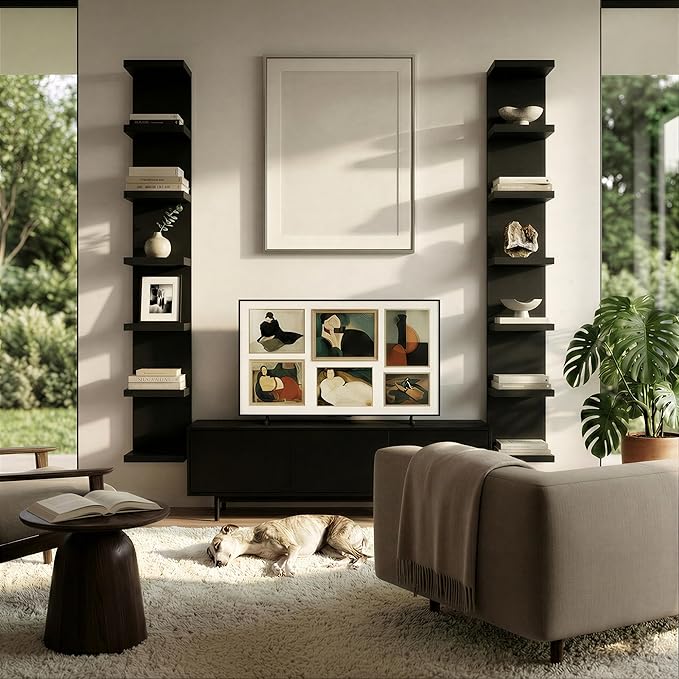 7 Tier Wall Shelf Unit & Lack Shelf, Versatile Floating Shelves for Wall, Bedroom Book Shelf, Vanity Display Shelves, Tall Decorative Shelving Unit, Long Shelves for Storage Black