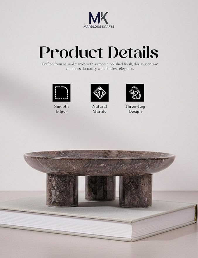 Oceanic Marble Vanity Tray 8' inch Perfume Organizer Tray for Jewelry Dish, Bathroom Countertop Display for Makeup, Skincare and Modern Home Decor