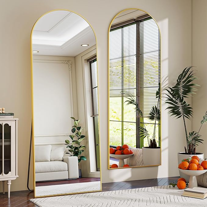 64"x21" Arched Mirror Full Length, Standing Floor Mirror, Wall Mounted Mirror with Aluminum Frame - for Standing, Leaning or Hanging, for Living Room Dressing Room, Gold
