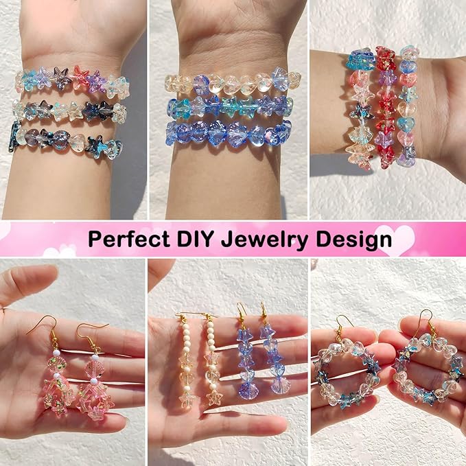 960 Pcs Pastel Acrylic Beads Set for Jewelry Making - Star, Heart & Seashell Charms in 8 Colors - DIY Bracelets, Earrings, Necklaces & Keychain Supplies - Aesthetic Oil Paint Beads with Storage Box