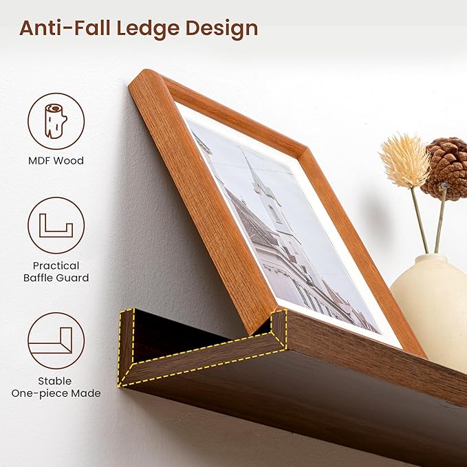 Axeman 72 Inch Floating Shelves | Walnut Picture Ledge Shelf Set of 4 | Rustic Wood Wall Shelves with Lip | 72" Walnut Picture Shelves for Wall with Ledge | Photo Shelves