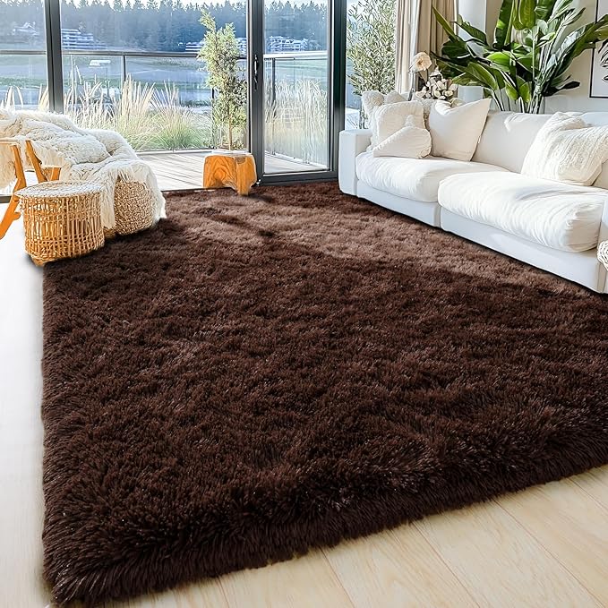 Ultra Soft Rugs for Living Room Bedroom, 5x7 Area Rugs for Living Room, Modern Shaggy Carpets Fuzzy Rug for Boys Girls Dorm Nursery Home Decor Aesthetic, Upgrade Non-Slip Durable, Brown