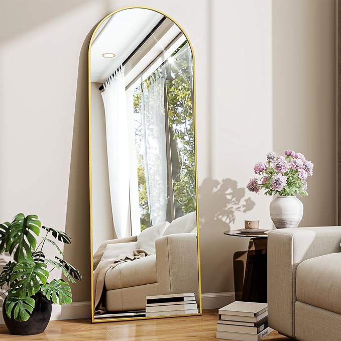 59"x16" Arched Mirror Full Length, Standing Floor Mirror, Wall Mounted Mirror with Aluminum Frame - for Standing, Leaning or Hanging, for Living Room Dressing Room, Gold