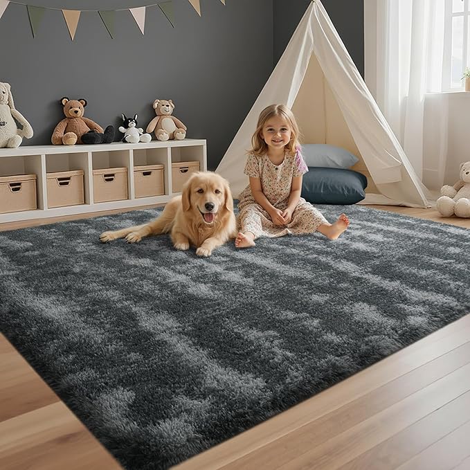 4x6 Feet Area Rugs for Bedroom,Grey Plush Fluffy Shaggy Living Room Rugs Non-Slip, Ultra Soft Carpet for Nursery Kids PlayRoom Dorm Office Indoor