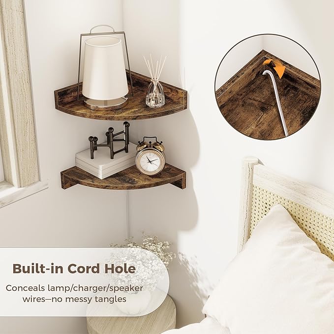 Corner Shelves 3-Pack for Bathroom & Kitchen, Space-Saving Floating Corner Wall Shelf with Easy Installation- Brown
