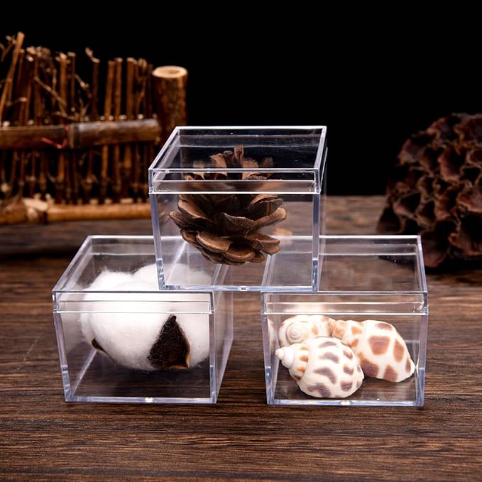 KissYou Small Acrylic Boxes with Lid Clear Box Plastic Square Cube for Display Jewelry Storage Contanier Graduation Party Decorative Box