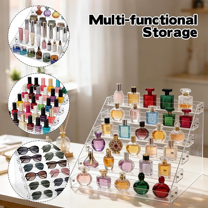 2 Pack 6 Tier Perfume Organizer Stand, Versatile Acrylic Perfume Organizer Holder Display Stand Storage Tray for Figures Makeup Nail Polish Graded Cards Organization