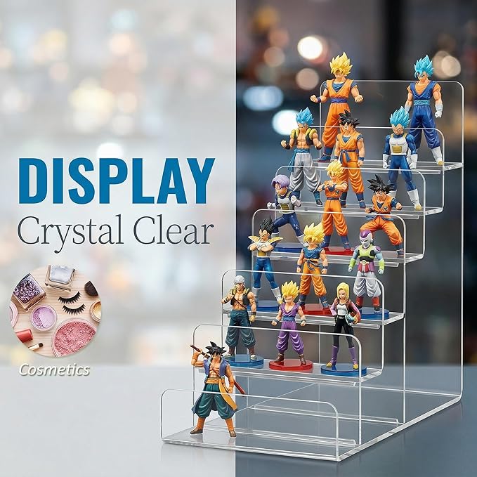 Cabilock 6-Tier Clear Acrylic Display Stand - Multi-Level Wallet Organizer for Sunglasses and Purse Display, Tiered Perfume & Cologne Stand for Men, Slim Riser for Artist Alley & Vendor Craft Show