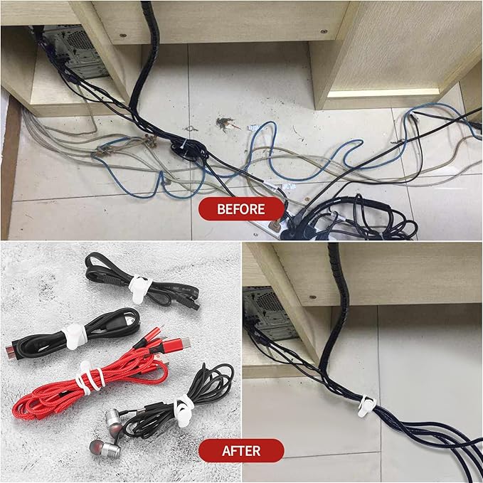 50 Pcs Silicone Cable Ties, Reusable Cable Straps Wire Organizer, Cable Management Cord Organizer for Fastening Earphone Phone Charger Home Office Desk Kitchen Appliances Cable Cords Wires