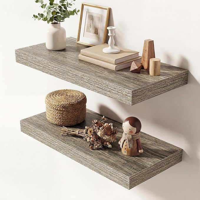 Dreamland 20 Inches Floating Shelves for Wall, 9.3" Deep Long Floating Shelves Set of 2, Large Display & Storage Shelf, Wall Shelf for Bathroom Bedroom Living Room Kitchen Office, Grey