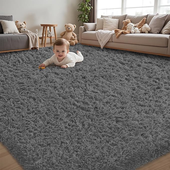 5x7 Area Rug for Living Room:Ultra Soft Fluffy Shag Dark Grey Rugs,Large Fuzzy Plush Indoor Non Slip Carpet Washable Rug for Bedroom Kids Nursery Office Dorm Modern Decor(Dark Grey 5'x7')