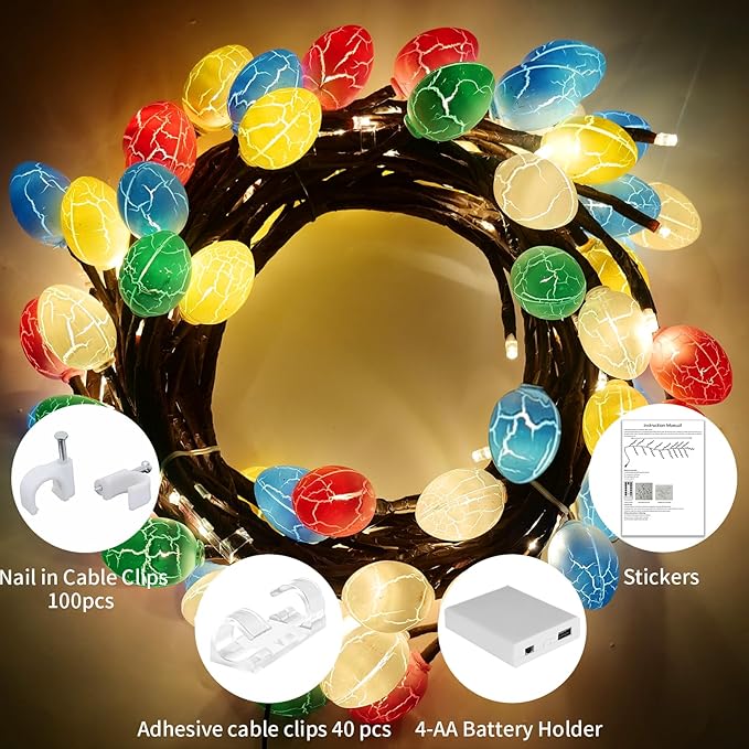 FNHMSL Easter Egg Enchanted Willow Vine Lights, 7.55FT 144LED 4 Color Easter Egg Tree Branch Lights for Wall, Remote Timer,8 Light Model,Bedroom Wall Doors Wedding, Christmas, USB Battery Box