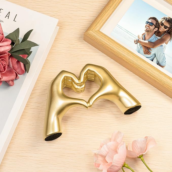 Gold Decor Living Room - Small Shelf Decor Aesthetic - Heart Hands Sculpture - Teen Girls Bedroom Knick Knacks - Cute Home Shelves Accent - Table Statue Love Decorations Gifts (Gold, Small)