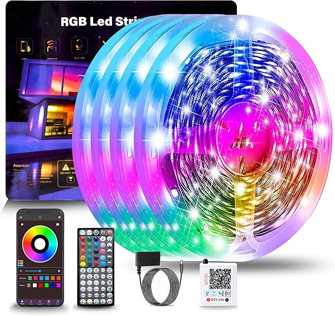NBBUFF 390FT LED Lights for Bedroom, RGB LED Strip Lights Music Sync Color Changing Effects, DIY Cuttable Led Light Strip with Remote and App Control Led Lights for Room Decor (4 Rolls of 97ft)