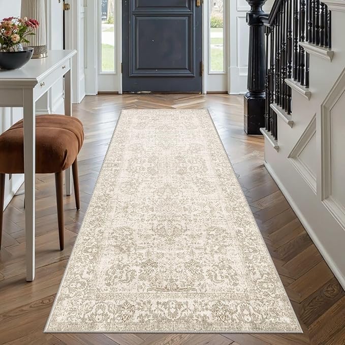 Rugxara 2x6 Hallway Runner Rug, Non Slip Boho Runner Rugs for Hallway, Kitchen, Entrance, Bathroom, Laundry Room, Soft Entryway Carpet, Throw Low Pile Retro Imitation Wool Carpet, Light Brown