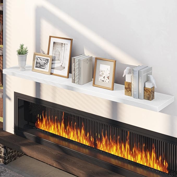 Fun Memories 66 Inch Floating Shelves, 12 Inch Deep Wall Shelf for Fireplace Mantel, White Deep Storage Shelves for Home & Office, Long Floating Shelf with Invisible Bracket, Set of 1