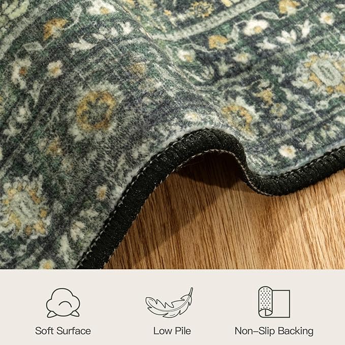 Lofus 2x4 Area Rug for Entryway Bathroom, Green Non Slip Washable Kitchen Mats for Floor, Soft Door Mat Indoor Entrance, Small Area Rugs, Farmhouse Carpet for Entry Living Room Bedroom