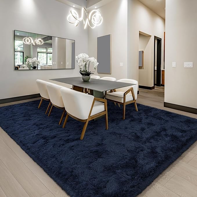 BENRON Navy Blue Fluffy Rugs for Living Room Bedroom 4x6, Soft Plush Fuzzy Shaggy Rugs for Kids Girls Boys Room Decor, Washable Indoor Floor Carpets